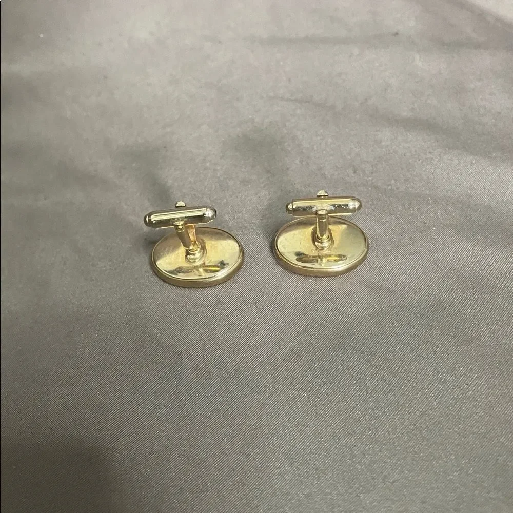 Vintage signed Anson cufflinks golf tees w leather goldtone